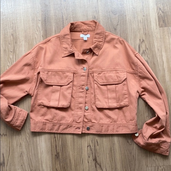 TopShop Mauve red orange button up demin jacket - Picture 3 of 6